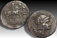 Ancient Coins - AR denarius anonymous issue, struck on Sicily circa 210-208 B.C. - laurel branch symbol -