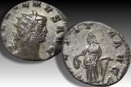 Ancient Coins - Silvered antoninianus Gallienus, Rome mint circa 260-268 A.D. - LAETITIA AVG - fully silvered (toned)
