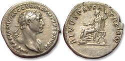 Ancient Coins - AR denarius Trajan / Trajanus, Rome mint circa 112-114 A.D. - DIVVS PATER TRAIAN, commemorating his father -