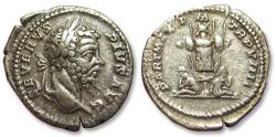 Ancient Coins - AR denarius Septimius Severus, Rome 201 A.D. - PART MAX P M TR P VIIII - trophy and captives