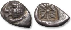 Ancient Coins - AR diobol Ionia, Miletos / Miletus circa 525-475 B.C. - tiny coin in great condition for the type -