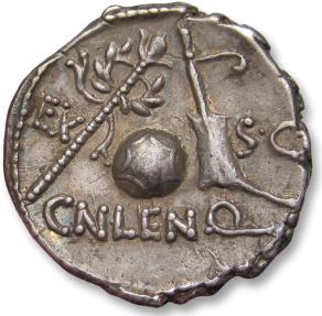 Ancient Coins - AR denarius Cn. Cornelius Lentulus, uncertain Spanish mint 76-75 B.C. - beautiful sharp example
