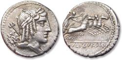 Ancient Coins - AR silver denarius L. Julius Bursio, Rome mint 85 B.C. - variety with laurel wreath as control symbol -