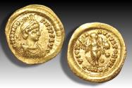 Ancient Coins - AV tremissis Theodosius II, Constantinople mint circa 424-425 A.D. - VICTORIA AVGVSTORVM - well struck example