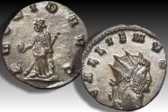 Ancient Coins - Silvered antoninianus Gallienus, Rome circa 262 A.D. - PROVID AVG - mint state coin, fully silvered (toned)