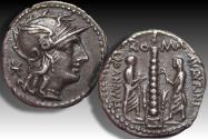 Ancient Coins - AR denarius Ti. Minucius C.f. Augurinus, Rome 134 B.C.