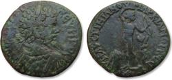Ancient Coins - Æ 27mm Septimius Severus - struck under Julius Faustinianus, legatus consularis, Moesia, Marcianopolis circa 207-210 A.D. - Apollo with serpent-entwined tree -