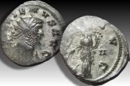 Ancient Coins - Silvered antoninianus Gallienus, Siscia mint circa 267-268 A.D. - PROVI AVG with II in field - scarce, bare bust variety