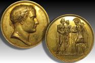 World Coins - FRANCE - PREMIER EMPIRE 40mm GILDED AE medal 1814 A.D. Commemorating the departure of Napoléon from St Cloud - scarce medal
