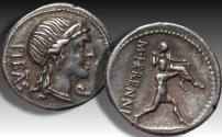 Ancient Coins - AR denarius M. Herennius, Rome mint 108-107 B.C. - var. with letter Q - beautifully struck & toned -