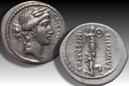 Ancient Coins - AR denarius C. Memmius C.f, Rome mint 56 B.C. - well centered example of this type -