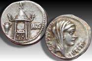 Ancient Coins - AR denarius Q. Cassius Longinus, Rome mint 55 B.C.