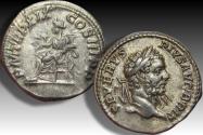 Ancient Coins - AR denarius Septimius Severus, Rome mint circa 211 A.D. - P M TR P XIX COS III P P, Salus seated left -