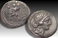 Ancient Coins - AR denarius Julius Caesar, mobile military mint moving with Caesar in North Africa circa 48 - 47 B.C.