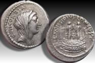 Ancient Coins - AR denarius L. Mussidius Longus, Rome 42 B.C. - Shrine of Venus Cloacina - nicely struck issue -