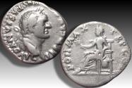 Ancient Coins - AR denarius Vespasian / Vespasianus, Rome mint circa 75 A.D. - PON MAX TR P COS VI reverse -
