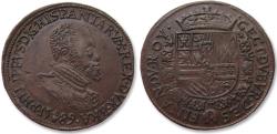 World Coins - Spanish Netherlands AE jeton Antwerp 1589: on the bureau of finances of Philip II