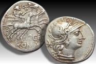 Ancient Coins - AR denarius P. Calpurnius, Rome mint 133 B.C.