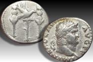 Ancient Coins - AR denarius Nero, Rome mint circa 67-68 A.D. - Aquila between two military standards -