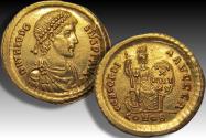 AV gold solidus Theodosius I The Great, Constantinople mint 388-392 A.D. 1st officina - VOT X MVLT XV on shield -