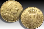 World Coins - AV 20 Francs 1815 A.D. Louis XVIII - Paris mint - 1815 A - 1st restauration period