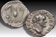 Ancient Coins - AR denarius Vespasian / Vespasianus, Rome mint circa 70-71 A.D. - AVGVR TRI POT -