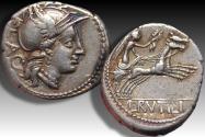 Ancient Coins - AR denarius L. Rutilius Flaccus, Rome mint 77 B.C.