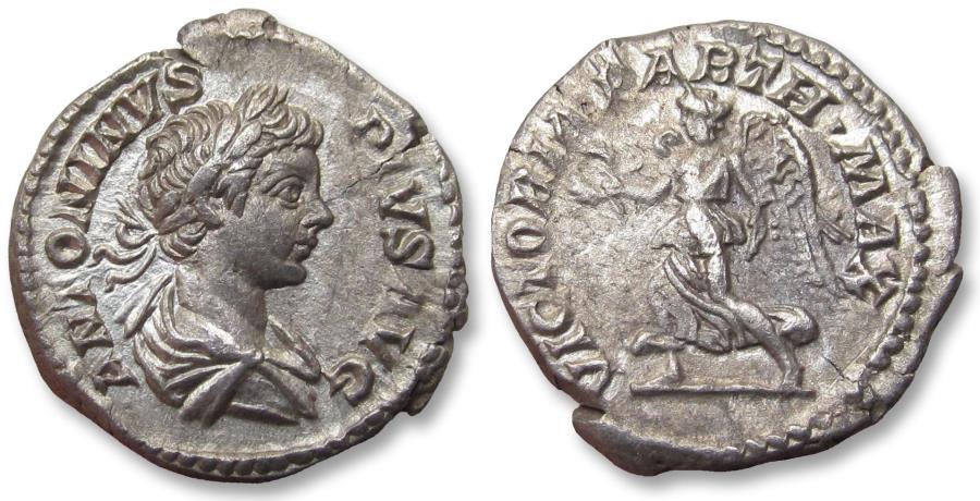 Ancient Coins - AR denarius Caracalla, Rome mint 201-206 A.D. - VICTORIA PARTH MAX -