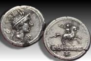 Ancient Coins - AR denarius L. Marcius Philippus, Rome 113-112 B.C. - beautifully centered example of this type