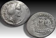 Ancient Coins - AR denarius L. Mussidius Longus, Rome 42 B.C. - Shrine of Venus Cloacina - variety with star symbol on obverse