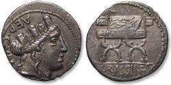 Ancient Coins - AR denarius P. Fourius / Furius Crassipes, Rome mint 84 B.C.
