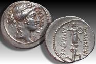Ancient Coins - AR denarius C. Memmius C.f, Rome mint 56 B.C.