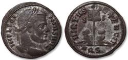 Ancient Coins - AE silvered follis Licinius I, Aquileia mint circa 320 A.D. - VIRTVS EXERCIT reverse, vexillum with prisoners -