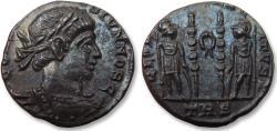 Ancient Coins - Constantine II Caesar AE follis, Treveri (Trier) mint 330-335 A.D. - wreath + TRS - traces of original silvering