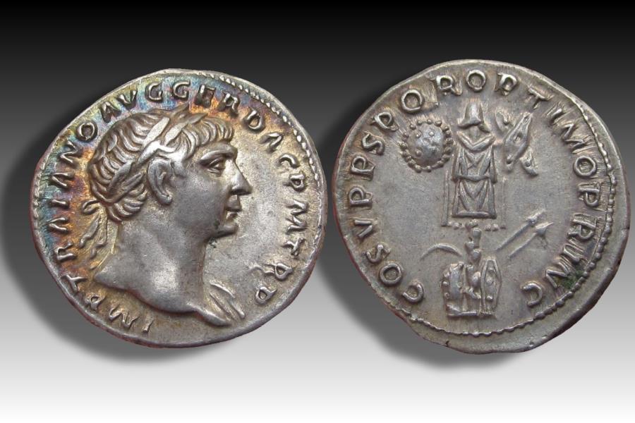 AR denarius Trajan / Trajanus, Rome 107-108 A.D. - trophy of Dacian ...