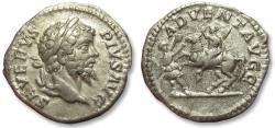 Ancient Coins - AR denarius Septimius Severus, Rome mint circa 202-210 A.D. - ADVENT AVGG - scarcer type