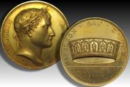 World Coins - FRANCE - PREMIER EMPIRE 40mm GILDED AE medal 1805 A.D. Napoleon I Bonaparte: Celebrating the coronation of Napoléon as King of Italy