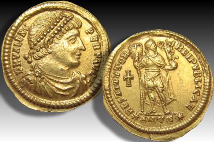 Ancient Coins - AV gold solidus Valens, Antioch mint 364-367 A.D. - officina Є (=5th) -