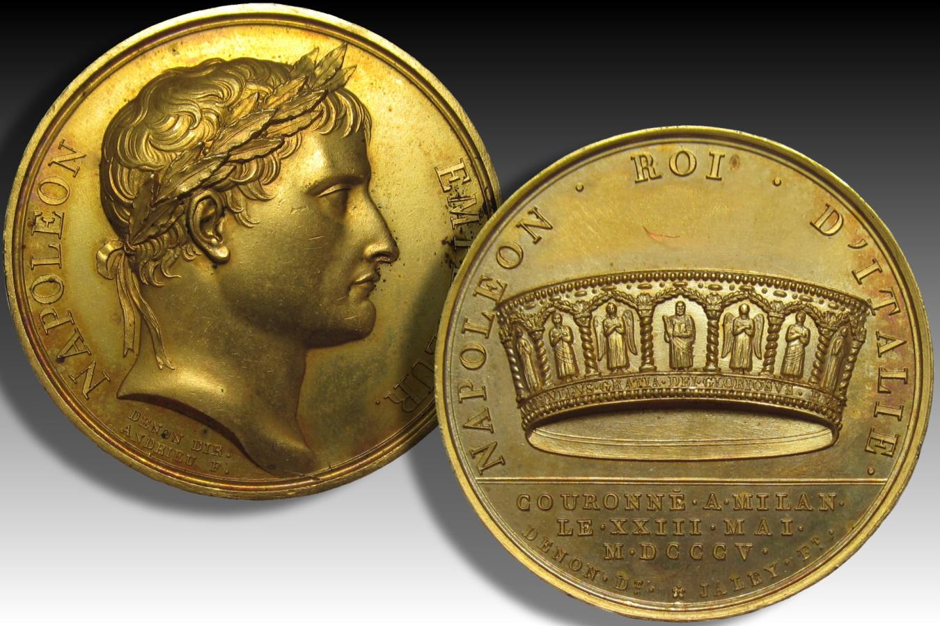 FRANCE - PREMIER EMPIRE 40mm GILDED AE medal 1805 A.D. Napoleon I