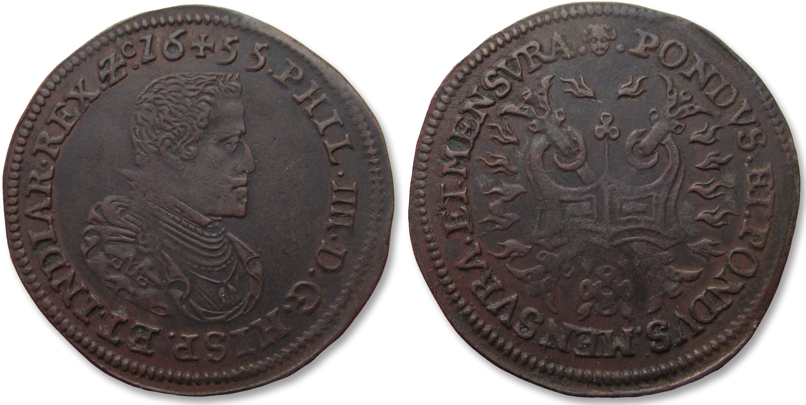AE jeton Southern Netherlands, Brussels mint 1655: Philip IV & the  liberation of Quesnoy