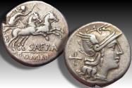 Ancient Coins - AR denarius Spurius Afranius, Rome mint 150 B.C.