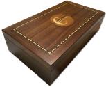 World Coins - Medium sized walnut veneered coin case decorated with EURO sign - holds 10x complete euro set -
