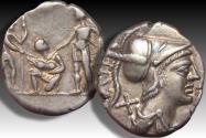 Ancient Coins - AR denarius Ti. Veturius, Rome mint 137 B.C. - beautifully toned example -