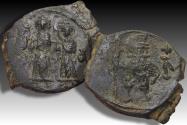 Ancient Coins - AE 23mm follis Constans II, with Constantine IV, Heraclius, Tiberius 641-668 A.D. - Ex Munzen Auktion Essen