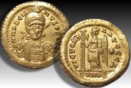 Ancient Coins - AV gold solidus Marcian / Marcianus, Constantinople mint 4th officina (Δ) circa 450 A.D.