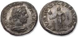 Ancient Coins - AR denarius Elagabalus, Rome mint 218-222 A.D. - SVMMVS SACERDOS AVG - "horned" head of the Emperor