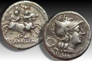 Ancient Coins - AR silver denarius C. Servilius M. f., Rome mint 136 B.C.