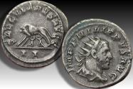 Ancient Coins - AR antoninianus Philip I The Arab, Rome mint 248 A.D. - She-wolf reverse -