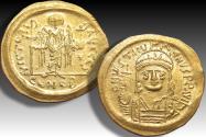 Ancient Coins - AV gold solidus Justinian I, Constantinople mint, 2nd or 6th officina (S) 545-565 A.D.