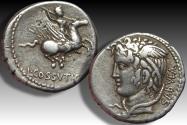 Ancient Coins - AR denarius L. Cossutius C.f. Sabula, Rome 74 B.C. - scarcer cointype, with nice full weight -